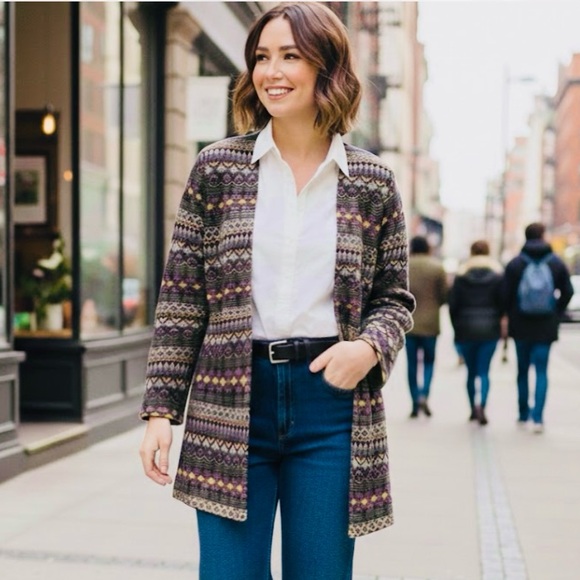 Vintage Sweaters - Vintage Multicolor Patterned Cardigan